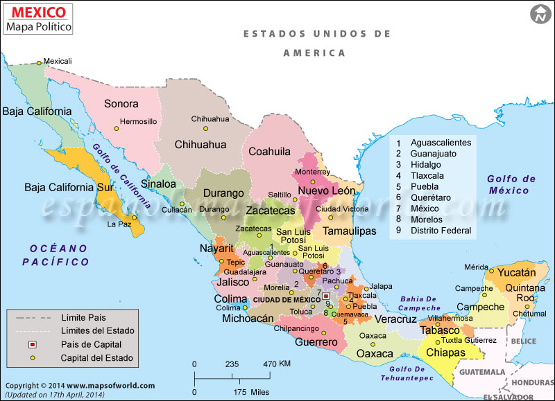 Mapa De México Con Nombres 2456