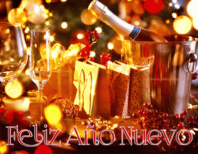 brindis de fin de año con mensaje de año nuevo 2014 botellas de vino y copas mesa-TWINKLE