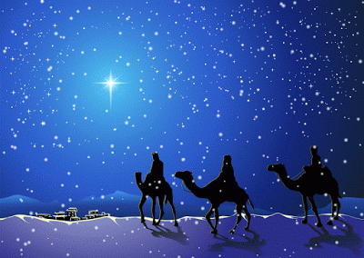 ilustraciones de los Reyes Magos con fondo de cielo estrellado y estrella de Belem the wise man-SNOW