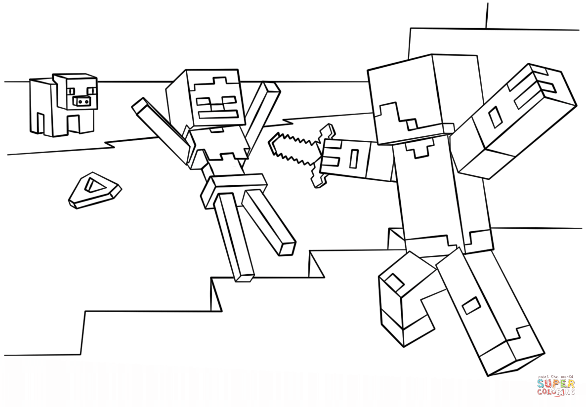 minecraft-steve-vs-skeleton-coloring-page