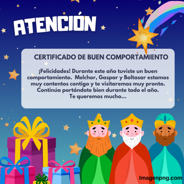 Certificado de reyes magos por buen comportamiento 