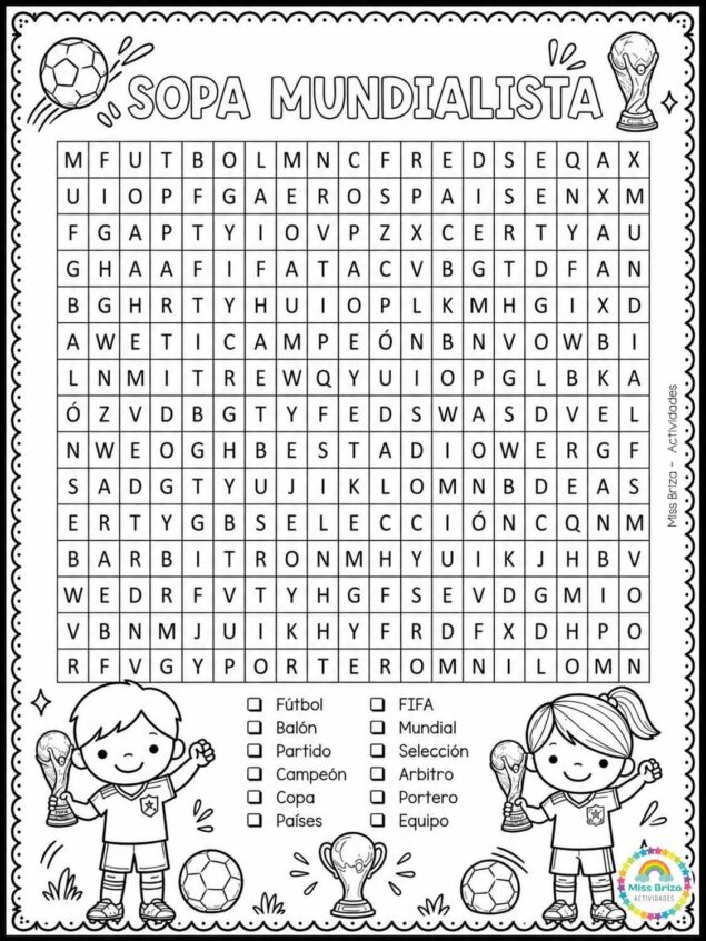 Sopa de letras de fútbol para niños 
