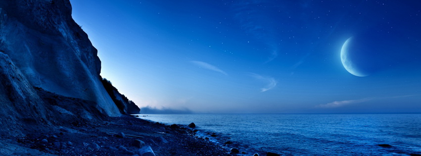 Nightfall Mountain Sea Moon Facebook Cover 